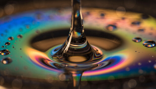 Iridescent Oil with Rainbow Reflections — Prismatic Fluid Macro Photography
