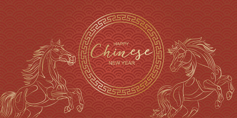 Red Chinese New Year of the horse greeting card on red background vector illustration