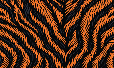 A vibrant, stylized illustration of a wild animal tiger skin, featuring a seamless pattern of orange and black fur texture perfect for backgrounds and fabric prints