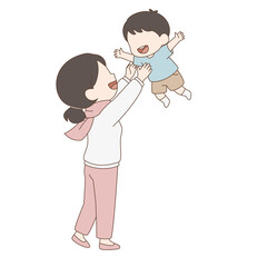 Illustration of Mother Throwing Child in the Air