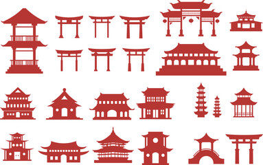 Silhouette of Chinese temple design element. Chinese traditional building good for Chinese New Year celebration	
