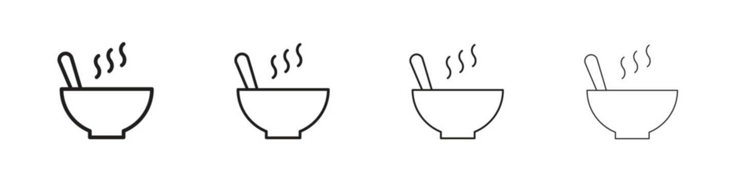 Bowl of soup icon, thin line symbols. eps 10 vector