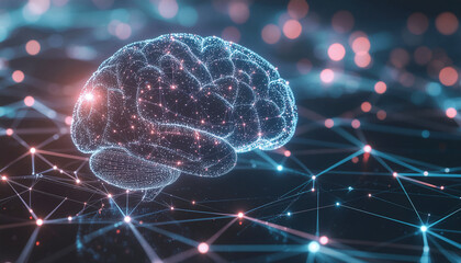 Artificial Intelligence Neural Network Visualization — Digital Brain and Glowing Connections