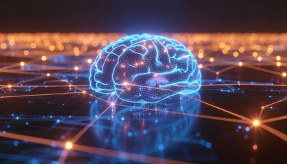 Artificial Intelligence Neural Network Visualization — Digital Brain and Glowing Connections