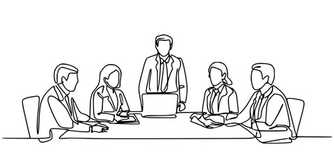 The Meeting Flow, Stylized business scene with active discussion and shared focus