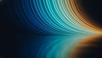 Abstract background with glowing blue and orange light streaks curving over a reflective surface.