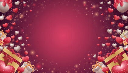 Valentine's day frame with flowing hearts and gifts