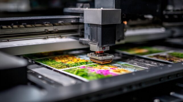 Medium shot focusing on nontoxic ink application on a vibrant flyer showcasing safe chemicalfree printing processes for green advertising