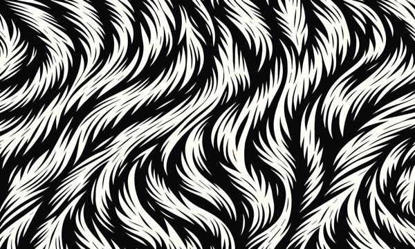 Abstract black and white animal fur texture, a seamless pattern resembling soft wild skin for creative backgrounds