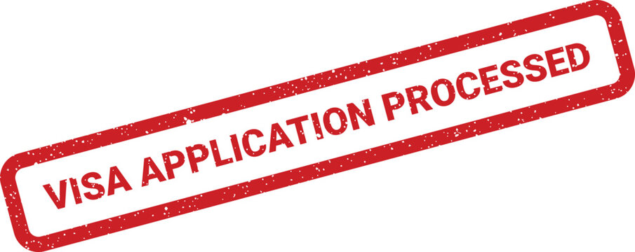 Red grunge rubber stamp mark indicating a visa application has been officially processed for review