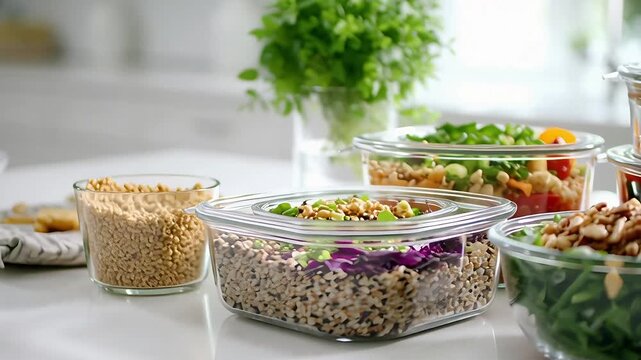 Colorful Healthy Meals in Glass Containers on a Table