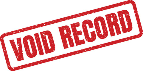Textured rectangular rubber stamp with bold uppercase text VOID RECORD applied to invalidate official data entries or documents