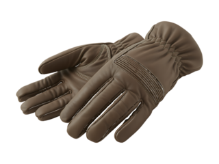 Pair of Brown Leather Gloves with Detailed Stitching for Winter Fashion and Warm Protection – Isolated Transparent PNG Background