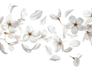 White cherry blossoms and petals falling on black background