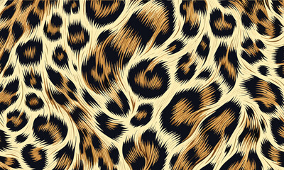 Flowing wild animal fur texture background, a seamless repeating skin pattern with detailed spots. Abstract decorative illustration for fashion and design