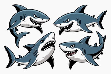 Bold Shark Illustrations with Aggressive Expressions and Powerful Features