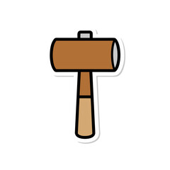 Flat Vector Art of a Wooden Mallet with a Silver Metal Head on a Black Background with White Outline