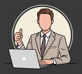 Professional Businessman in Suit Giving Thumbs Up While Working on Laptop
