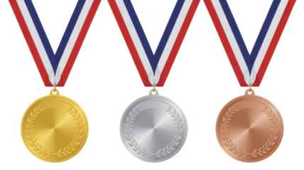 Gold silver bronze medals symbolize achievement, victory, and top ranking rewards for champions in any competition