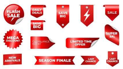 Red sale tags collection for promotion and special offers flash sale mega discount daily deals save big sale