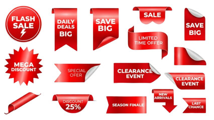 Red sale tag vector set for promotion marketing flash sale discount offer clearance event last chance save big 25 percent