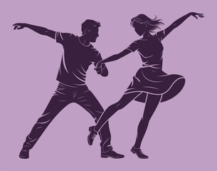 Stylish Dancing Couple Silhouette on Vibrant Purple Background