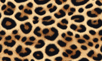 Close-up of a seamless leopard animal print, showcasing the detailed fur texture and rosette spots of the wildcat skin for a natural background