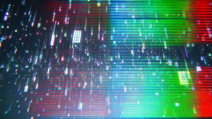 Abstract digital rain of luminescent rectangles, descending against a dark, blue gradient background - Powered by Adobe