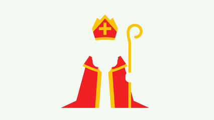 Stylized Saint Nicholas Icon Featuring Miter and Crozier on a White Background