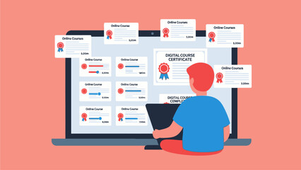 Online Education And Digital Certificate Courses Concept - Learning New Skills