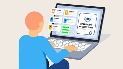 Online Learning and Certification - Digital Education and Achievement on a Laptop Screen