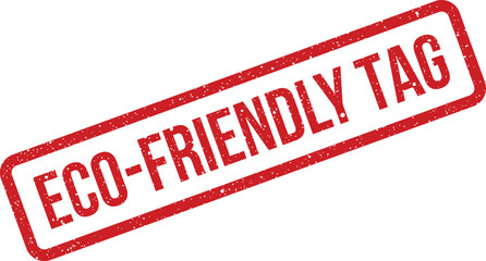 Bold red grunge rubber stamp with ECO FRIENDLY TAG text, illustrating a classic distressed certification mark