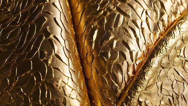 Abstract golden texture with intricate patterns, showcasing a luxurious and organic design with shimmering metallic details