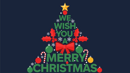 Festive Christmas Tree Design with Seasonal Greetings and Holiday Decorations