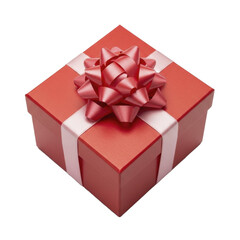 Obraz premium Red square gift box with shiny pink ribbon and bow on a transparent background PNG image