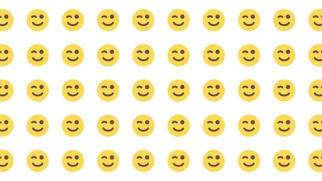 Yellow winking face emojis grid pattern suitable for conveying fun, excitement, positivity in social media, presentations, and digital communication.