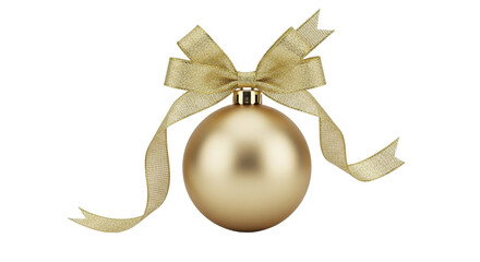 Gold Christmas Ornament with Ribbon Bow, transparent PNG file