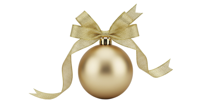 Gold Christmas Ornament with Ribbon Bow, transparent PNG file