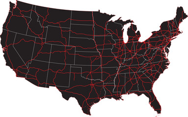 Vector Map of USA Interstates Highway Network Editable Vector © Griffin9678