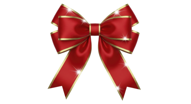  Shiny red ribbon bow with golden trim on a transparent background PNG image