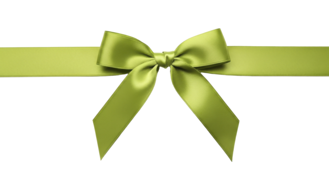 Isolated lime green satin ribbon bow and strip