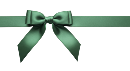 Rich green satin ribbon bow with horizontal stripe on a transparent background PNG file