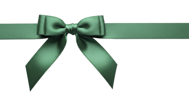  Rich green satin ribbon bow with horizontal stripe on a transparent background PNG file
