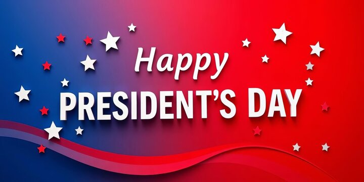 Abstract red, white, and blue typography design featuring stars and stripes, celebrating Presidents Day,   monument,  graphic