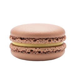 Fototapeta premium Brown macaron with yellow cream filling on transparent background PNG file