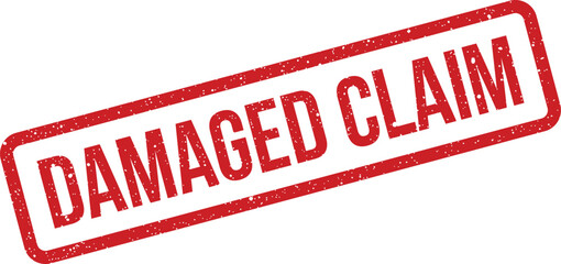 Distressed red rubber stamp with text indicating an official damaged claim situation or assessment