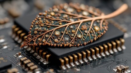 A Fusion of Nature and Technology: Leaf Embellishment on a Circuit Board Visual