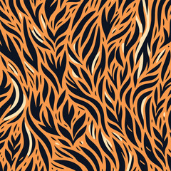 Stylized seamless animal print pattern with flowing lines, an abstract tiger fur and skin texture for decorative backgrounds