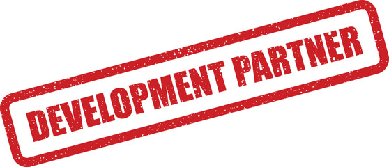 Grungy red stamp icon displaying the words Development Partner for collaboration and teamwork
