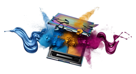 Eye shadow palette with colorful powder explosion